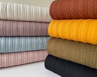 Tissu jersey torsadé par demi-mètre / demi-yard. Tissu à coudre polyvalent, matière pour pull confortable, épais tissu déco - gris, rose, bleu