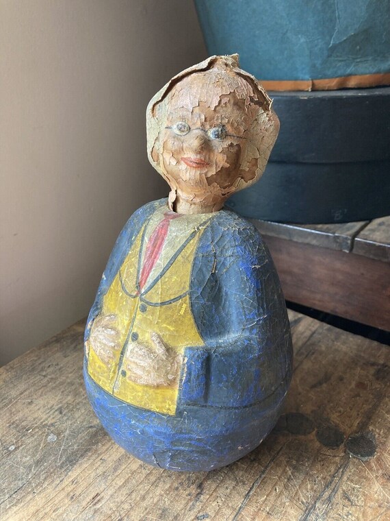 Antique 19th C 1800s Paper Mache Bobble Head Toy Distressed Etsy