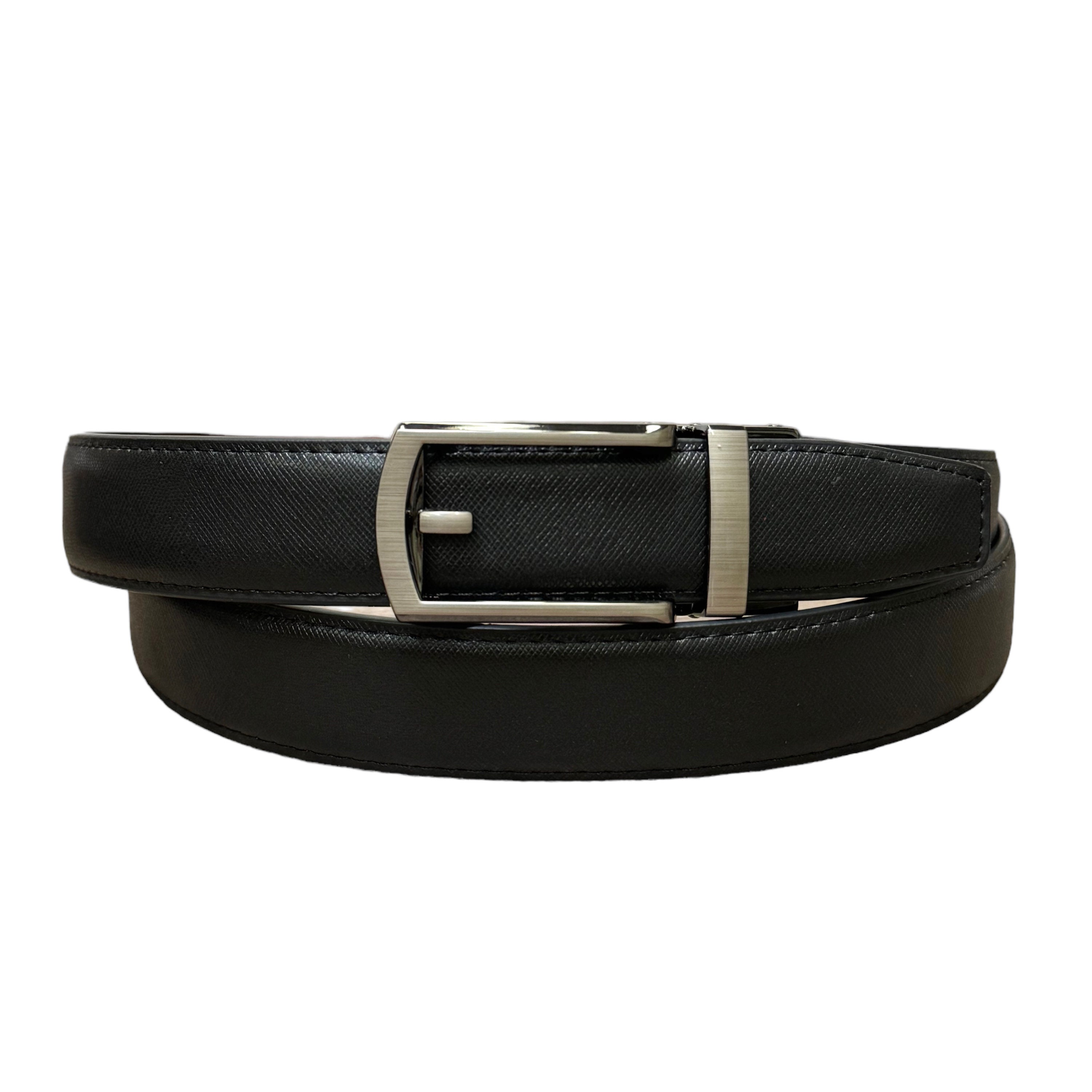 Cinture da uomo di design, cintura da abito con fibbia automatica scorrevole a cricchetto cintura casual in vera pelle - rifinitura per adattarsi - larghezza 35 mm-black|125cm/waist:38~41