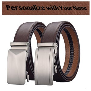 Men’s Adjustable Leather Ratchet Belt – Sliding Buckle with Custom Fit