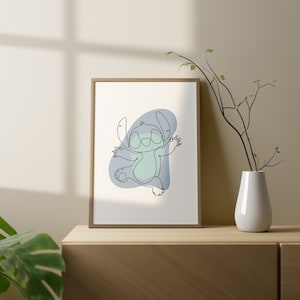 Lilo & Stitch - Stitch / Arte imprimible de dibujos animados de una línea / Descarga digital