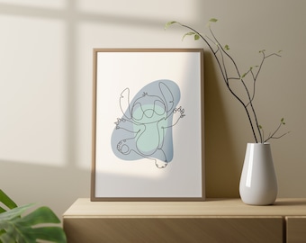 Lilo & Stitch - Stitch | One Line Cartoon Printable Art | Digital Download