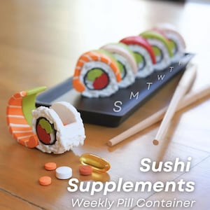 Boîte à pilules amusante et mignonne pour les amateurs de sushis | Contenant hebdomadaire pour médicaments de voyage avec suppléments vitaminés