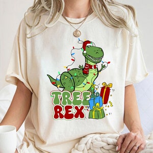 Disney Toy Story Tree Rex Funny Christmas Lights Shirt, Santa Rex Christmas Costume Shirt, Disneyland Christmas Party Family Matching Shirts