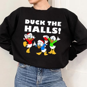 Disney Ducktales Christmas Shirt, Huey Dewey And Louie Duck The Halls Christmas Portrait Shirt, Disneyland Christmas Family Matching Shirt
