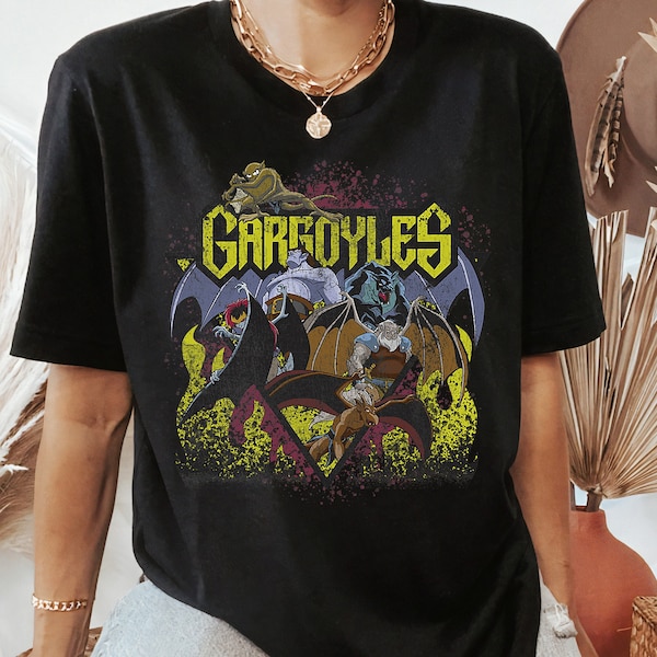 Disney Gargoyles Retro Rock And Roll T-Shirt, Gargoyles Poster T-Shirt, Disneyland Urlaubsreise, Disney Familie passende Shirts