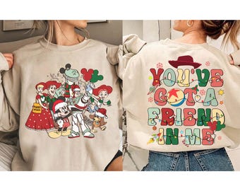 Maglietta con i personaggi di Toy Story della Disney Pixar per Natale, Maglietta con luci natalizie "You've Got A Friend In Me", Maglietta abbinata a Disneyland per Natale