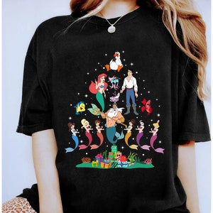 Disney The Little Mermaid Christmas Tree and Lights Shirt, Ariel, Flounder, Ursula, King Triton, Disneyland Christmas Family Matching Shirt