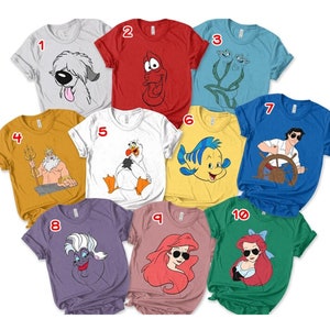 Disney The Little Mermaid Face Outline Family Matching Shirt, Disney Birthday Crew Group Tee, Disney Halloween Costume Shirt, Ariel, Ursula