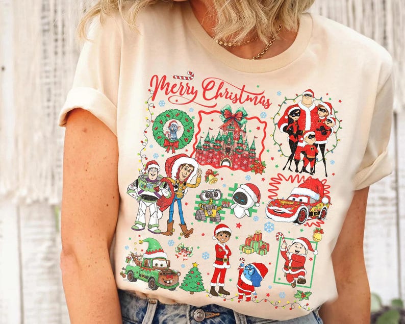 Disney Pixar Group Christmas Lights shirt, Disney Pixar Pier Christmas Tee, Cars Toy Story Inside Out Disneyland California Christmas Outfit image 1