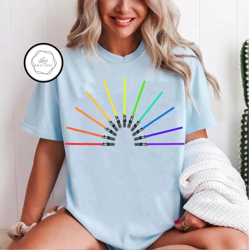 Star Wars Rainbow Lightsabers T-Shirt, Star Wars Disneyland Family Matching Shirt, Magic Kingdom, WDW Epcot Theme Park Shirt image 2
