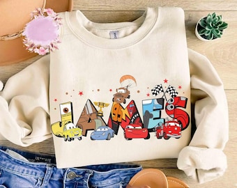 Custom Name Cars Characters Shirt, Personalized Lightning McQueen, Tow Mater, Doc Hudson Tee, Custom Boy Shirt, Disney Family Matching Tee