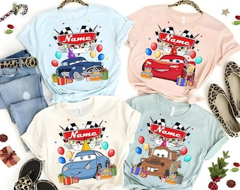 Personalized Disney Pixar Cars Birthday Shirt, Cars Land Lightning McQueen Tow Mater Shirt, Custom Name Birthday Boy Birthday Girl Tee