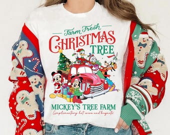 Disney Farm Fresh Shirt, Classic Mickey's Tree Farm Shirt, Mickey and Friends Christmas Tree Sweatshirt, Mickey's Very Merry Xmas Party Gift