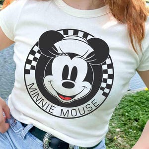 Camisetas Disney Mickey y sus amigos Mickey Mouse Minnie Mouse con estampado de cuadros y círculos, camiseta de Mickey a cuadros, camiseta para vacaciones familiares de Disney imagen 3