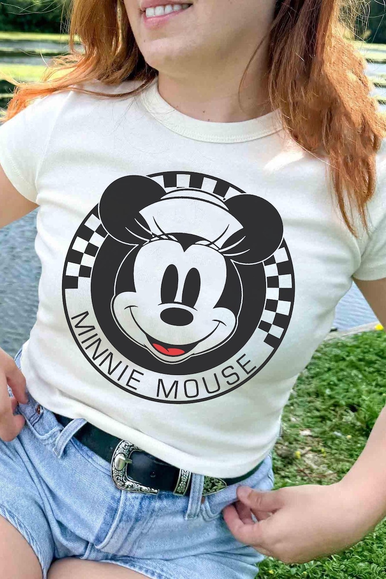 Camisetas Disney Mickey y sus amigos Mickey Mouse Minnie Mouse con estampado de cuadros y círculos, camiseta de Mickey a cuadros, camiseta para vacaciones familiares de Disney imagen 3