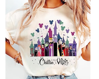 Camiseta Disney "Relajándose como un villano", camiseta de villanos Disney del Castillo del Club de Brujas Malvadas, camiseta de viaje Disney para chicas con villanas y amigas malvadas