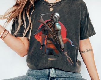 Star Wars The Mandalorian T-shirt met gedetailleerd portret, shirt met Star Wars-logo, bijpassende familieshirt Disneyland WDW, shirt Magic Kingdom