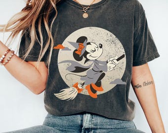 Disney Minnie Mouse Flying Witch Costume Halloween T-Shirt, Mickey and Friends Shirt, Disneyland Halloween Party Matching Family Shirts