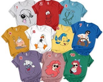 Disney The Little Mermaid Face Outline Family Matching Shirt, Disney Birthday Crew Group Tee, Disney Halloween Costume Shirt, Ariel, Ursula