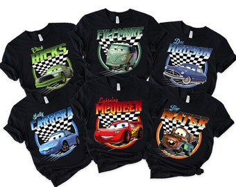 Chemise de course damier Lightning McQueen Cars personnages Disney Pixar, cadeau voyage Disneyland, chemises familiales assorties, chemises Magic Kingdom