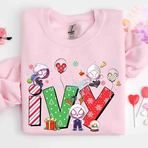 Personalized Marvel Custom Name Christmas Shirt, Spider-man Spider Gwen Iron Man Wolverine Hulk Custom Girl Boy Name Kids Tee, Xmas Balloon image 3