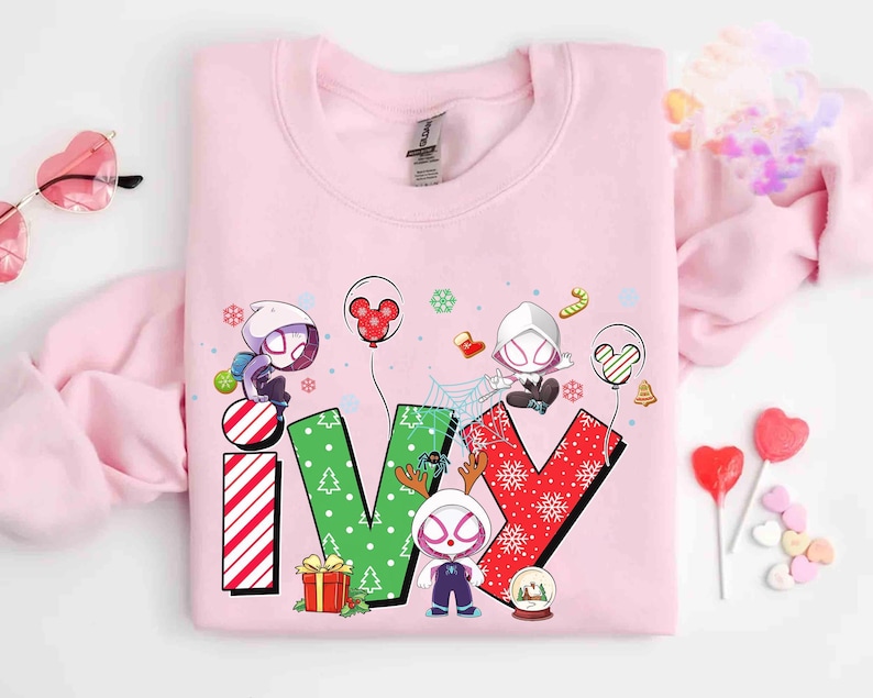 Personalized Marvel Custom Name Christmas Shirt, Spider-man Spider Gwen Iron Man Wolverine Hulk Custom Girl Boy Name Kids Tee, Xmas Balloon image 3