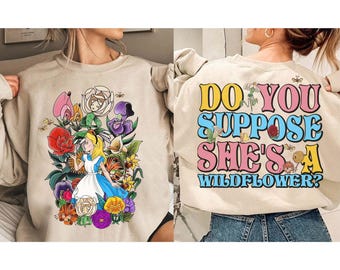 Disney Retro Groovy Alice In Wonderland Do You Suppose She's a Wildflower 2-Sided T-shirt, Magic Kingdom, Disneyland Matching Family Shirt