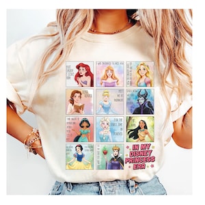 Koszulka z tekstem piosenki Disney In My Princess Era, koszulka z księżniczkami Disneya, Bellą, Arielką, Roszpunką, Aurorą, Kopciuszkiem, koszulka Disneyland Girls' Trip zdjęcie 1
