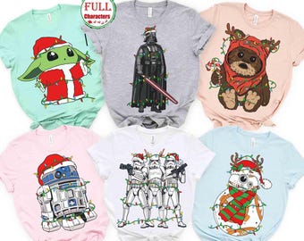 Star Wars Characters Christmas Lights Santa Costume T-shirt, Darth Vader Stormtrooper Ewok Xmas, Galaxy's Edge Christmas Matching Shirt
