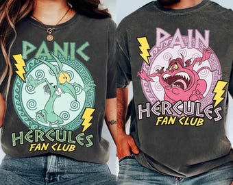 Camiseta retrô para casal do fã-clube Pain and Panic, camiseta combinando dos vilões de Hércules da Disney, Hades com Pain and Panic, camiseta para viagem em família à Disneylândia da WDW