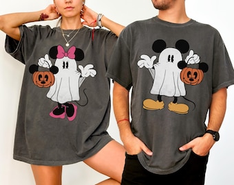 chemise vintage citrouille d'Halloween Disney Mickey et Minnie, chemise Mickey Minnie Ghost Boo to you, chemise assortie pour couple Disneyland Halloween