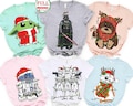 Star Wars Characters Christmas Lights Santa Costume T-shirt, Darth Vader Stormtrooper Ewok Xmas, Galaxy's Edge Christmas Matching Shirt