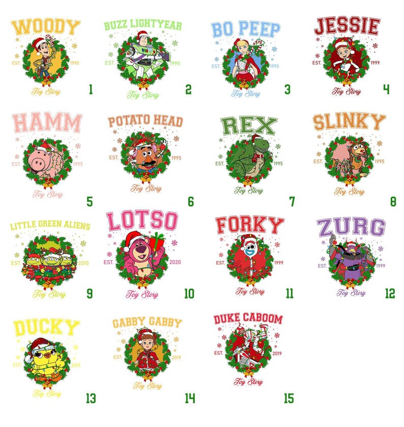 Disney Toy Story Charaktere Est 1995 Weihnachtskranz Lichter Shirt, Toy Story Weihnachten Sweatshirt, Disneyland Weihnachten Passende Familien Shirts Bild 2
