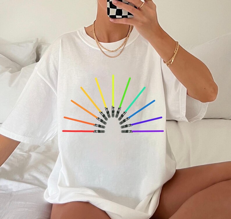 Star Wars Rainbow Lightsabers T-Shirt, Star Wars Disneyland Family Matching Shirt, Magic Kingdom, WDW Epcot Theme Park Shirt image 3