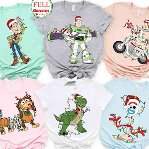 Disney Christmas Toy Story Group Christmas Lights Shirt, Buzz Lightyear, Woody, Jessie, Slinky Xmas , Mickey and Friends Xmas Lights Tee