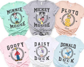 Vintage Disney Mickey and Friends Est 1928 Checkered Portrait Shirt, Mickey, Minnie, Donald, Goofy Retro Shirt, Disney Group Matching Shirt