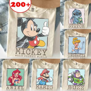 Camiseta de dibujos animados con todos los personajes de Walt Disney World, camiseta de dibujos animados de Mickey y sus amigos de Toy Story, princesa, Chip y Dale, camiseta con boceto de Disney imagen 1