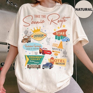 Disney Pixar Cars Lightning Mcqueen Shirt, Take The Scenic Route Tee, Tow Mater Carburetor Emporium Radiator Springs shirt, Ornament Valley image 1