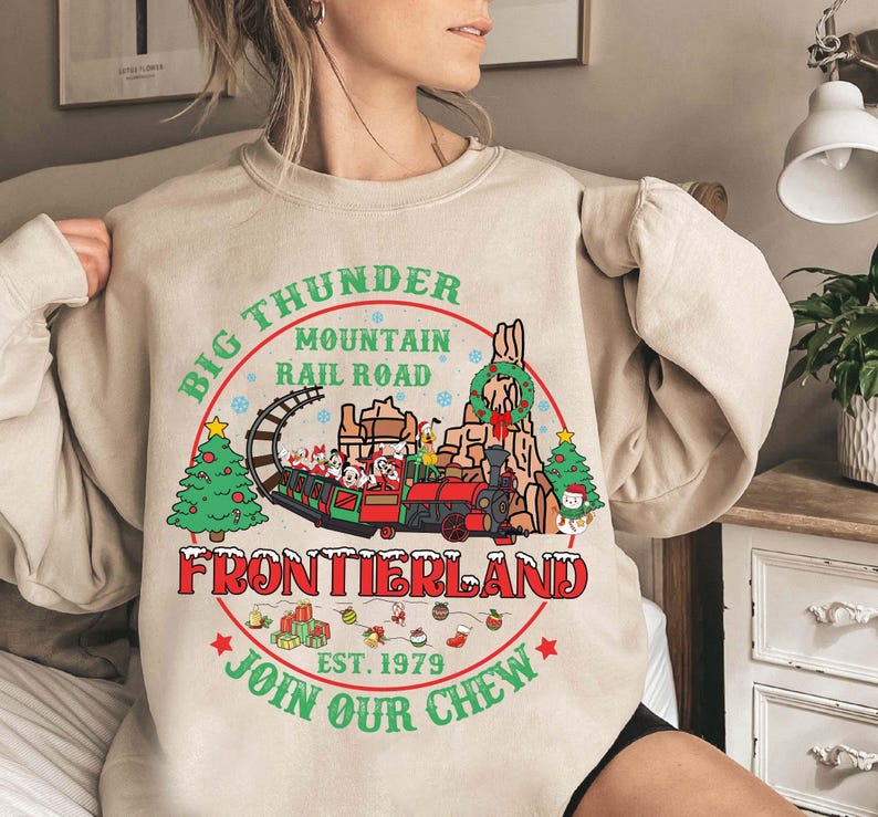 Retro Disney Mickey And Friends Big Thunder Mountain Railroad Est 1979 Christmas Shirt, Disneyland Christmas Matching Tee, Holiday Magic Tee image 1