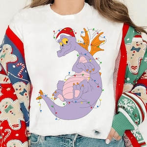 Disney Figment Christmas Lights Epcot Shirt, Cute Santa Figment Christmas T-Shirt, Purple Dragon Epcot Disneyland Christmas Matching Shirts