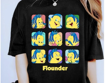 Camiseta Disney Flounder Moods, Camiseta de La Sirenita, Camiseta de Personajes Disney, Regalo para viaje a Disneyland, Camisetas familiares a juego, Camiseta unisex
