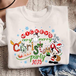 Disney Mickey&#39;s Very Merry Christmas Party 2025 Shirt, Mickey and Friends Christmas T-shirt, Disneyland Vacation Family Matching Trip Gift