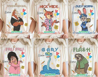 Magliette personalizzate con personaggi Disney, maglietta personalizzata Disney Zootropolis 2, maglietta Judy Hopps Nick Wilde Gary De'Snake, Zootropolis, maglietta Disneyland