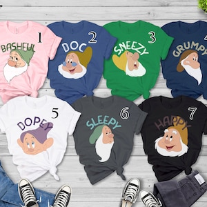 Disney Grumpy Doc Happy Sneezy Sleepy Bashful Dopey Face T-Shirt, Snow White And The Seven Dwarfs, Disneyland Family Matching Shirt
