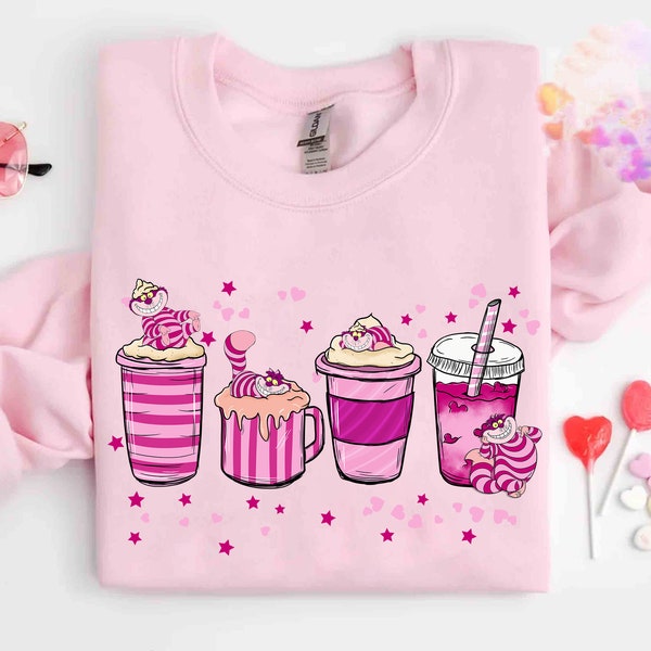 Cute Cheshire Cat Coffee Drink Cups Shirt, Alice in Wonderland Shirt, Coffee Latte Line Shirt, WDW Matching Family Shirts, Magic Kingdom