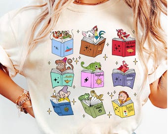 Disney Princess Sidekicks Book Club Shirt, Book Lover Gift, Dwarfs Librarian Tee, Mushu Pascal Flounder, Disney Princess Reading Tour Shirt