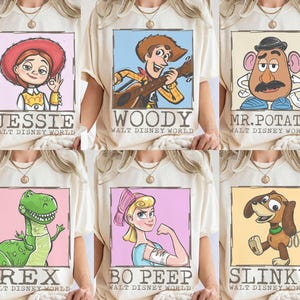Camiseta de dibujos animados con todos los personajes de Walt Disney World, camiseta de dibujos animados de Mickey y sus amigos de Toy Story, princesa, Chip y Dale, camiseta con boceto de Disney imagen 4