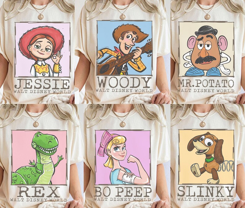 Camiseta de dibujos animados con todos los personajes de Walt Disney World, camiseta de dibujos animados de Mickey y sus amigos de Toy Story, princesa, Chip y Dale, camiseta con boceto de Disney imagen 4