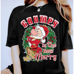 Disney Funny Retro Grumpy Dwarf Is The New Merry Christmas Lights Shirt, Snow White & Seven Dwarfs Xmas Tee, Disneyland Xmas Matching Shirt
